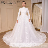 HEULORIA Luxury Princess Wedding Dress long sleeve bridal dress Plus size Lace Bride Robe De Mariee Muslim Wedding dress BA-795